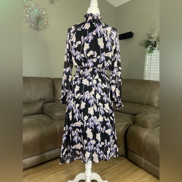 ROMANTIC NWT O.P.T. Black Sheer Purple Floral Patterned Dress Sz XS - Picture 11 of 16